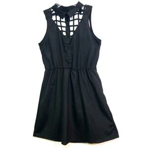Material Girl caged windowpane black mini dress M